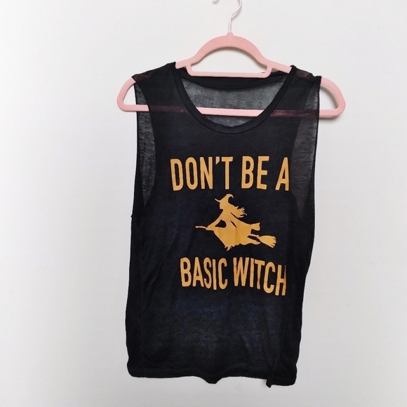 Black and Orange Basic Witch Humor Burnout Graphic Tank Top Size Small - Picture 1 of 5